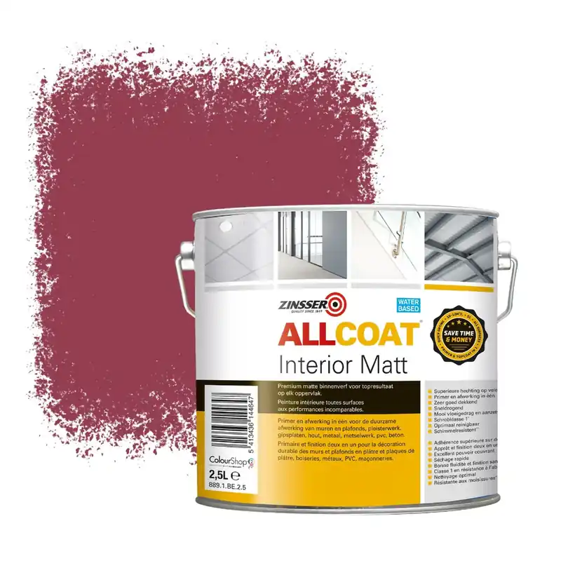 Zinsser Allcoat Interior Muurverf RAL 4002 Roodviolet - 2,5 liter Favoriet