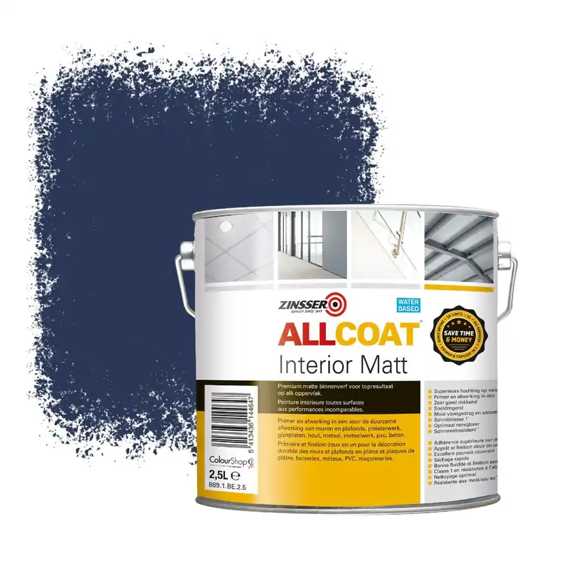 Zinsser Allcoat Interior Muurverf RAL 5003 Saffierblauw - 2,5 liter Flitsaanbieding