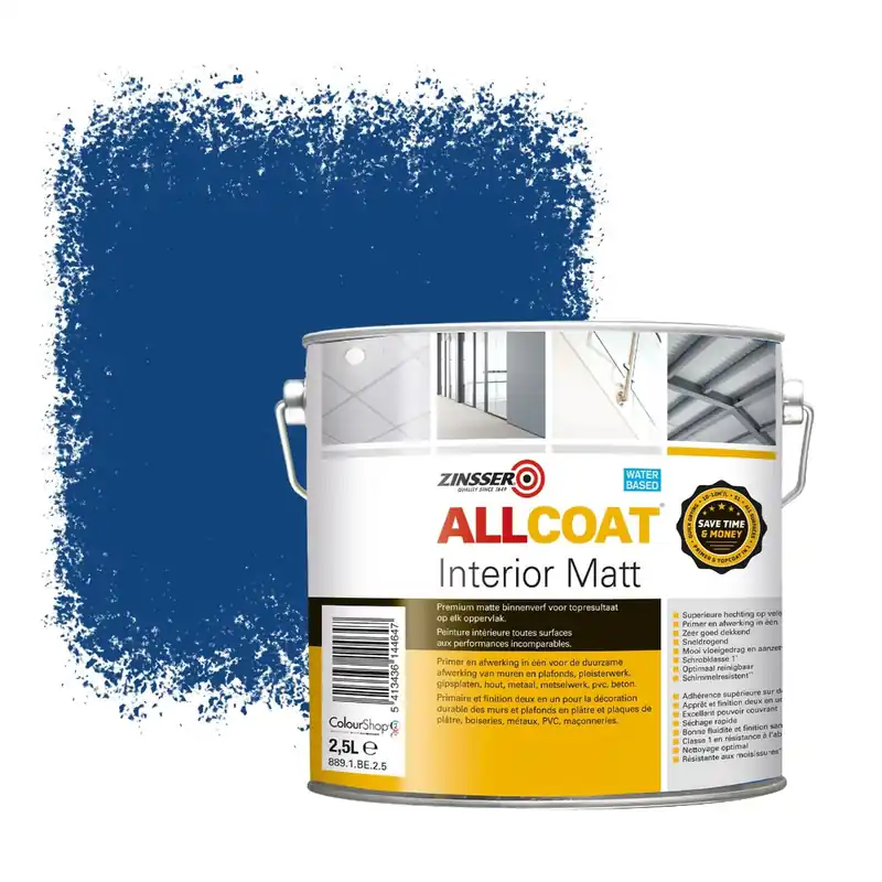 Zinsser Allcoat Interior Muurverf RAL 5010 Gentiaanblauw - 2,5 liter Gratis Retour