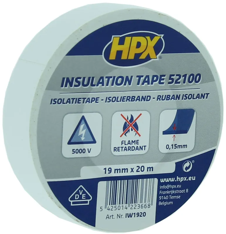 HPX 52100 VDE Isolatietapae WIT 19mm x 20 meter Betaalbaar