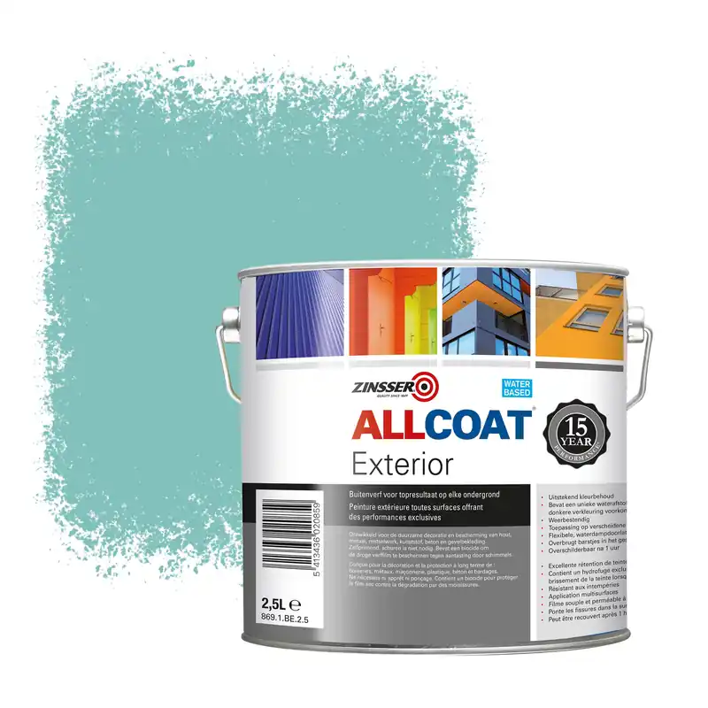 Zinsser Allcoat Exterior Muurverf RAL 6027 Lichtgroen - 2,5 liter Direct Beschikbaar