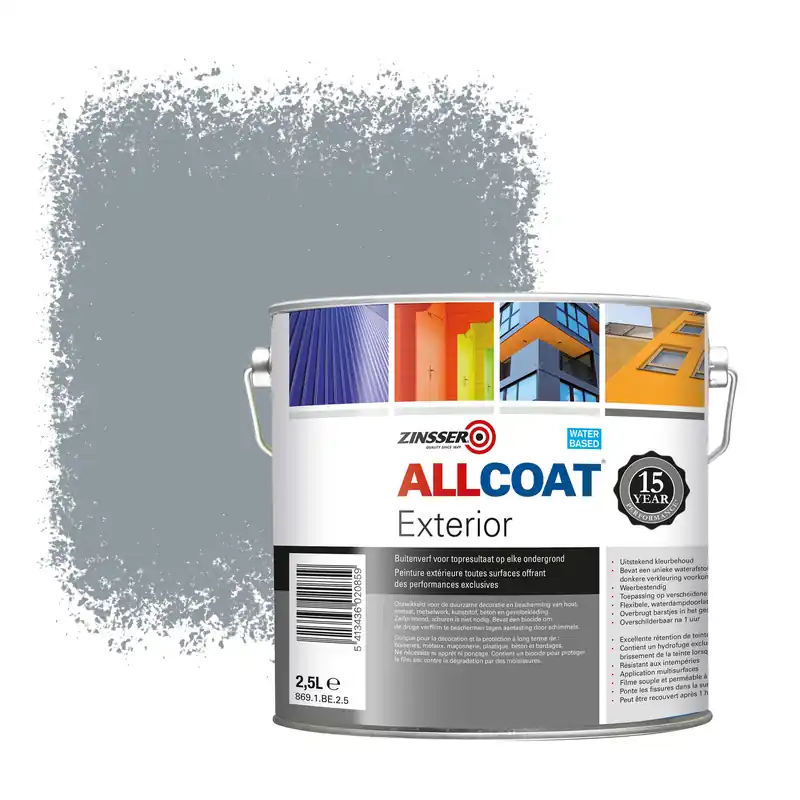 Aanbieding Zinsser Allcoat Exterior Muurverf RAL 7001 Zilvergrijs - 2,5 liter