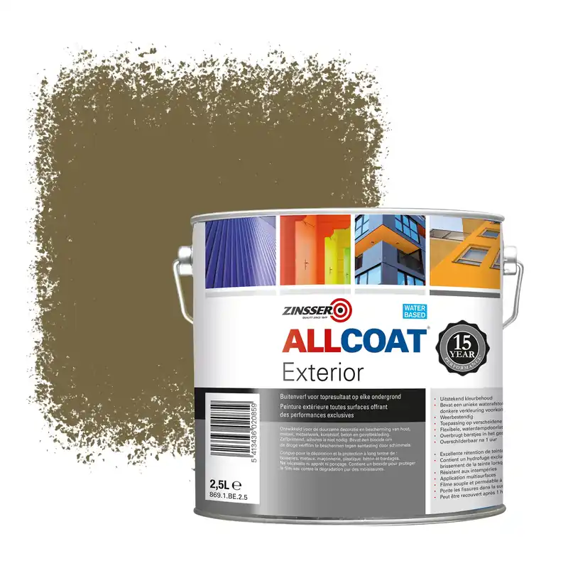 Superprijs Zinsser Allcoat Exterior Muurverf RAL 7008 Kaki grijs - 2,5 liter