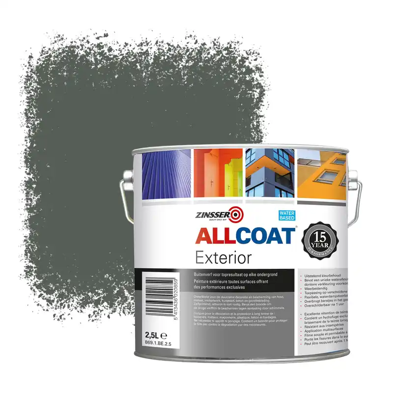 Flitsaanbieding Zinsser Allcoat Exterior Muurverf RAL 7010 Zeildoekgrijs - 2,5 liter
