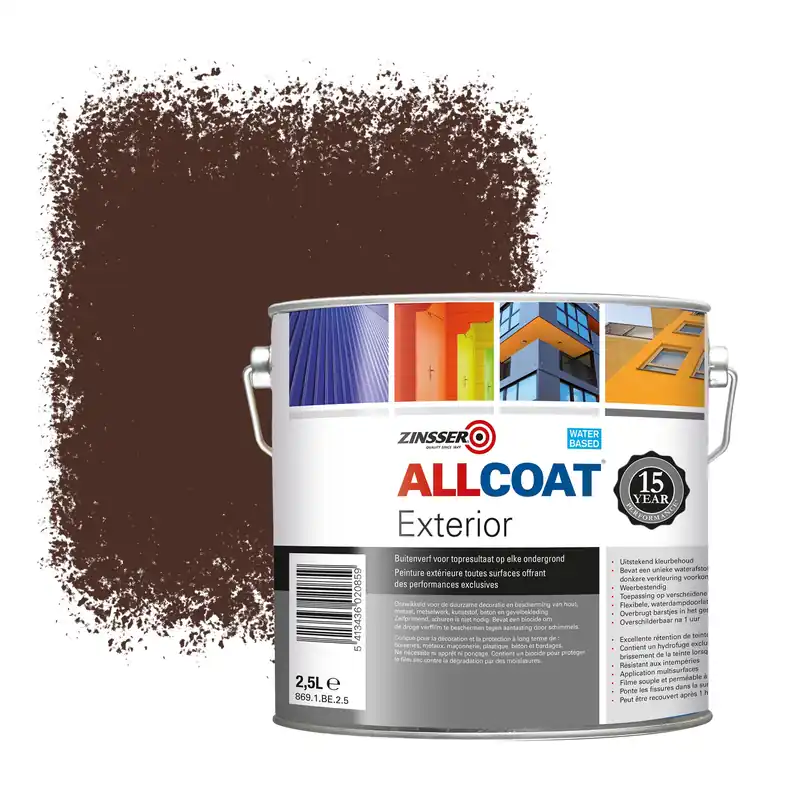 Zinsser Allcoat Exterior Muurverf RAL 8016 Mahoniebruin - 2,5 liter Voordeelprijs