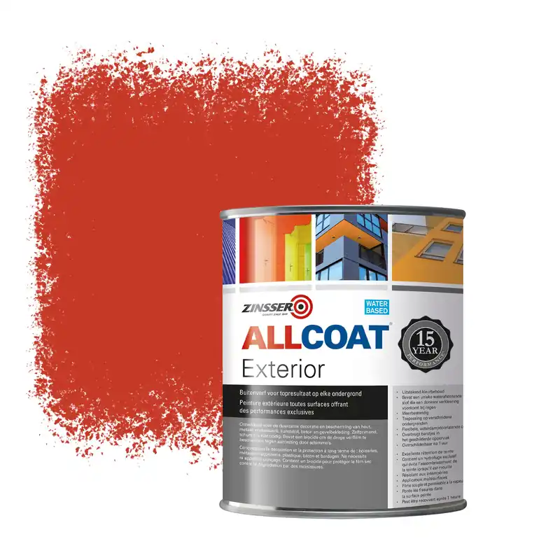 Express Levering Zinsser Allcoat Exterior Muurverf RAL 2002 Vermiljoen - 1 liter