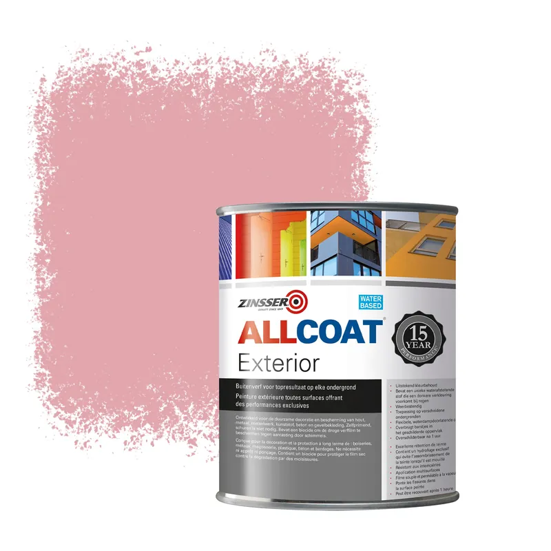 Zinsser Allcoat Exterior Muurverf RAL 3015 Roodviolet - 1 liter Flitsaanbieding