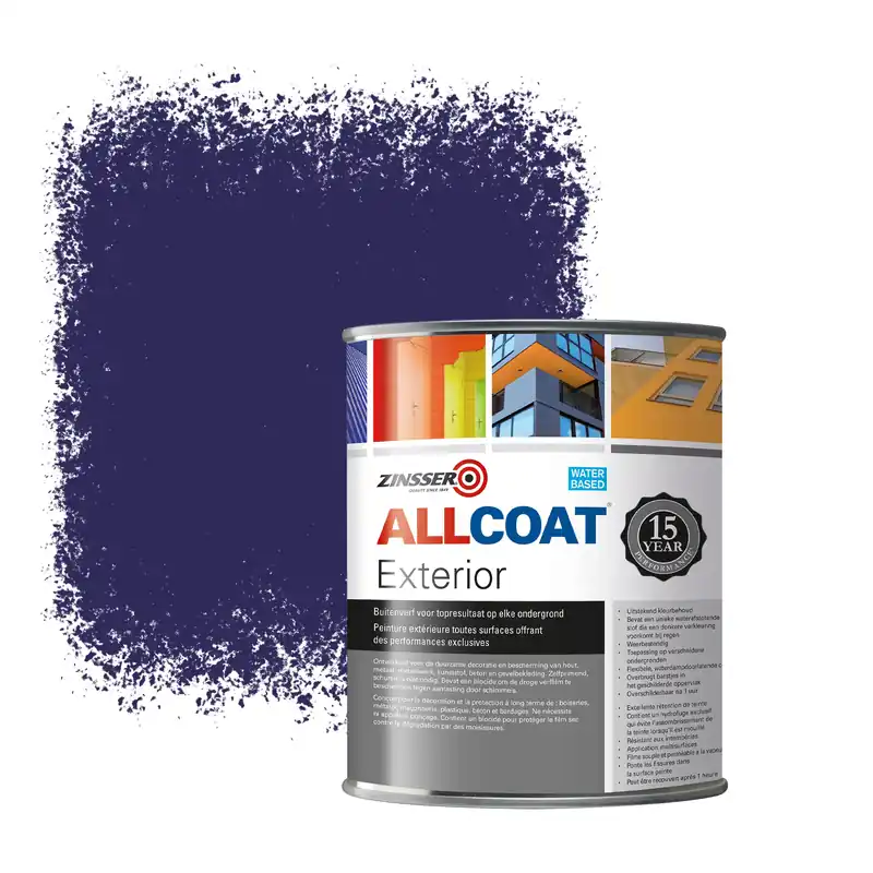 Zinsser Allcoat Exterior Muurverf RAL 5022 Nachtblauw - 1 liter Lage Prijs