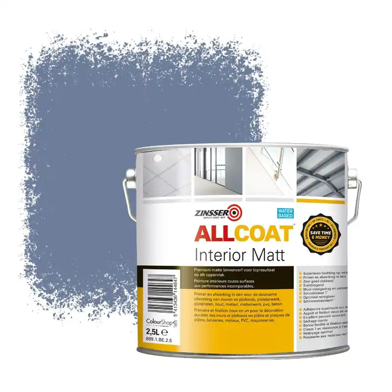 Zinsser Allcoat Interior Muurverf RAL 5014 Duivenblauw - 2,5 liter Premium