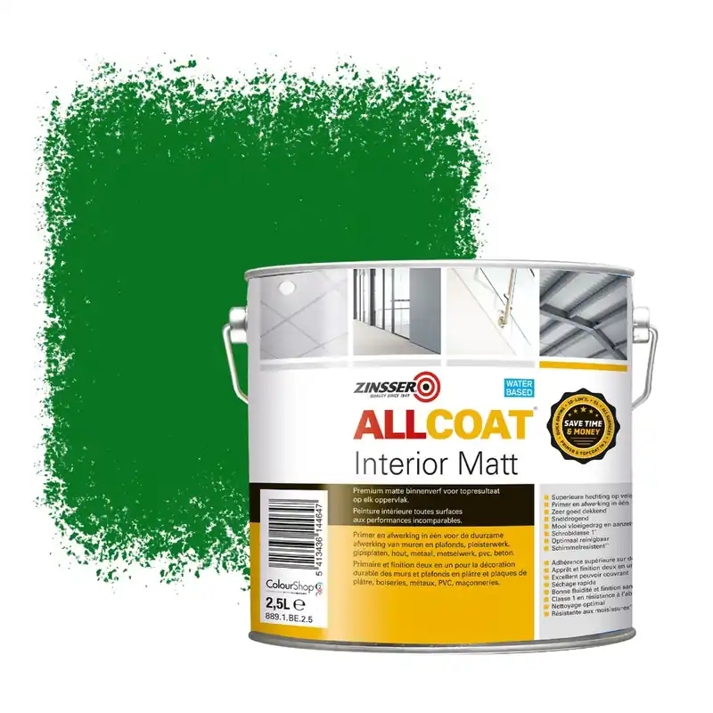 Dagaanbieding Zinsser Allcoat Interior Muurverf RAL 6002 Loofgroen - 2,5 liter