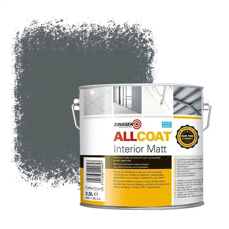 Zinsser Allcoat Interior Muurverf RAL 7012 Basaltgrijs - 2,5 liter Express Levering