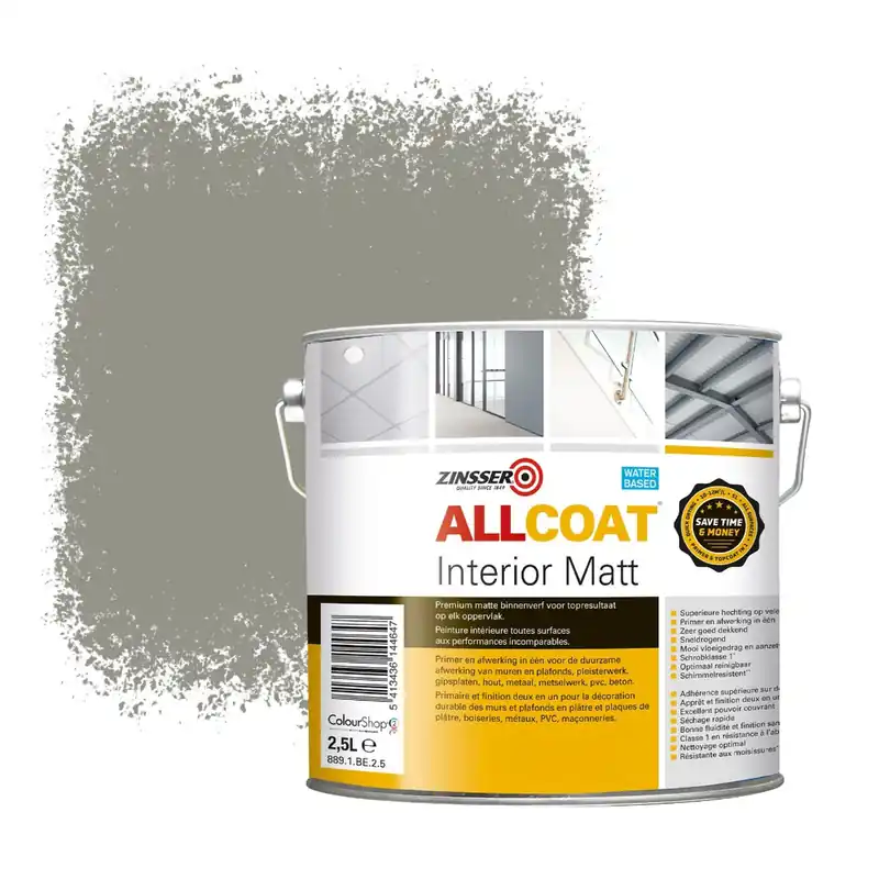 Zinsser Allcoat Interior Muurverf RAL 7030 Steengrijs - 2,5 liter Merkproduct