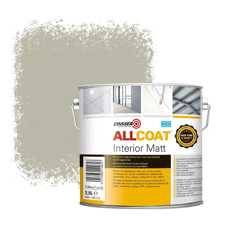 Zinsser Allcoat Interior Muurverf RAL 7032 Kiezelgrijs - 2,5 liter Meest Verkocht