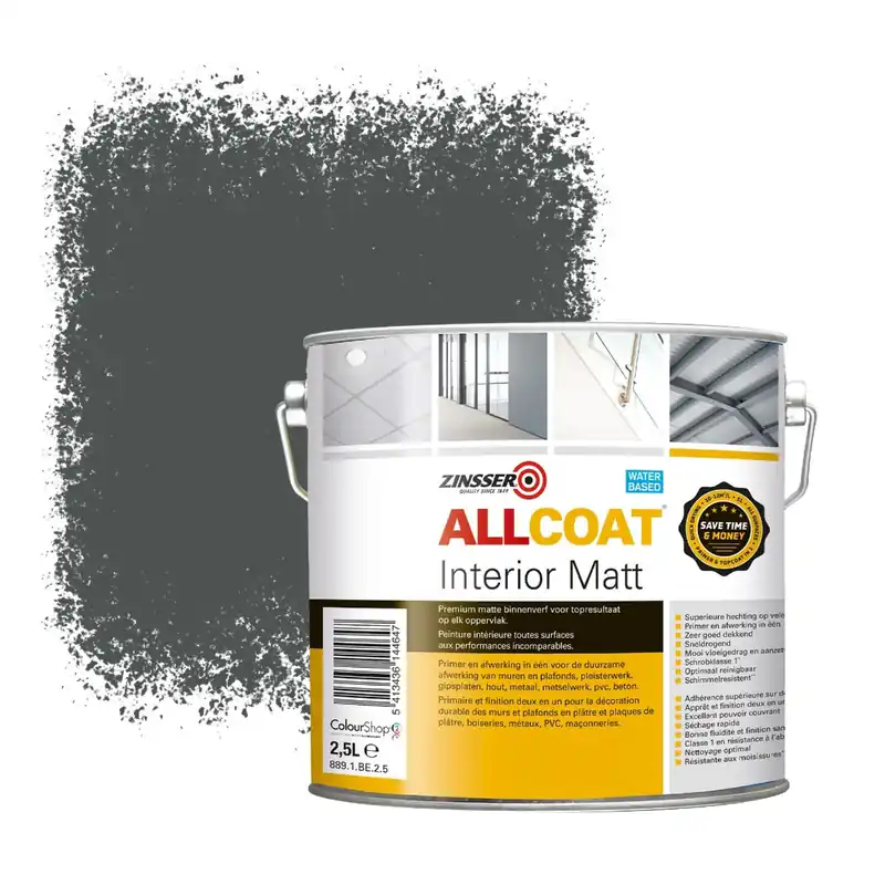 Zinsser Allcoat Interior Muurverf RAL 7043 Verkeersgrijs B - 2,5 liter Betaalbaar