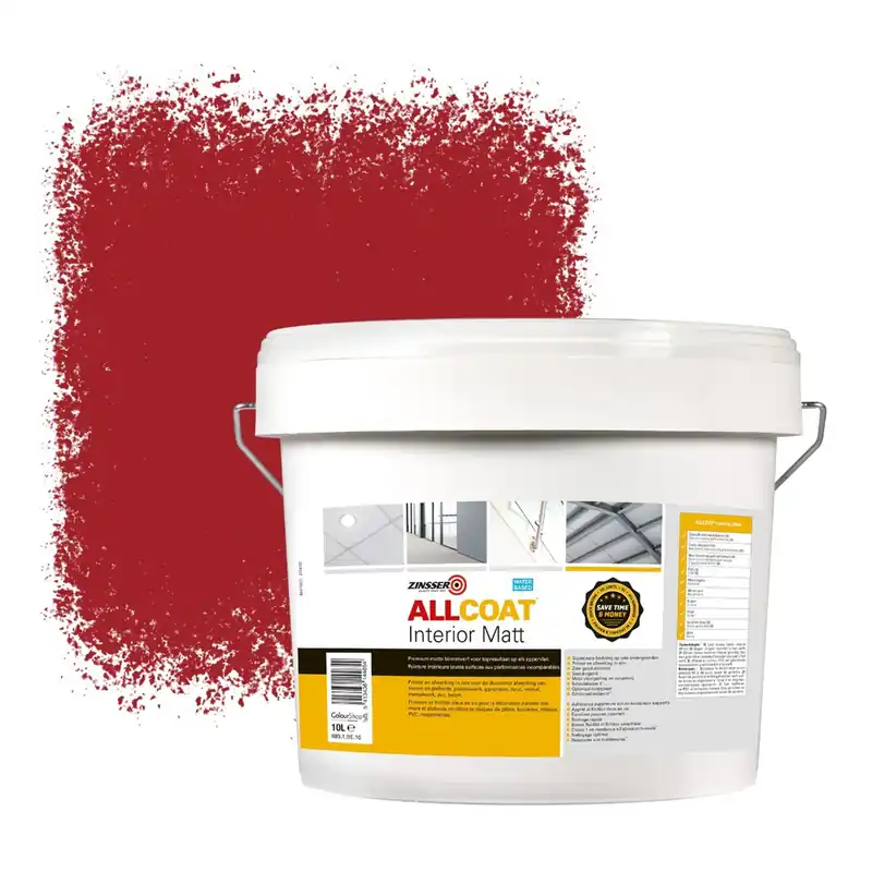 Beperkte Voorraad Zinsser Allcoat Interior Muurverf RAL 3002 Karmijnrood - 10 liter