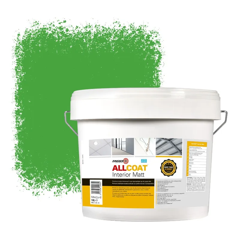 Hoge Kwaliteit Zinsser Allcoat Interior Muurverf RAL 6018 Geelgroen - 10 liter