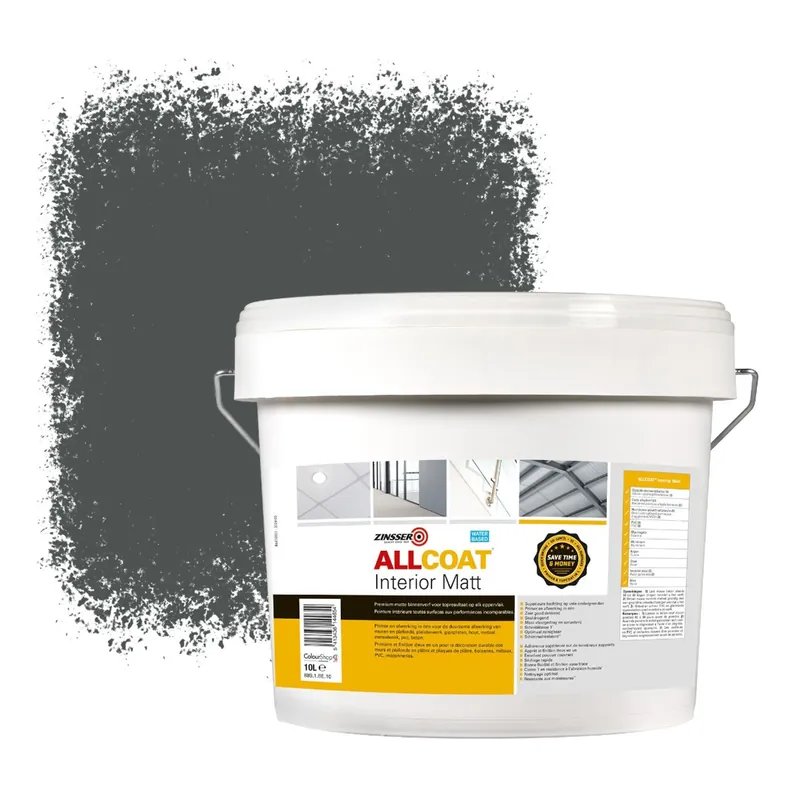 Zinsser Allcoat Interior Muurverf RAL 7043 Verkeersgrijs B - 10 liter Exclusieve Aanbieding