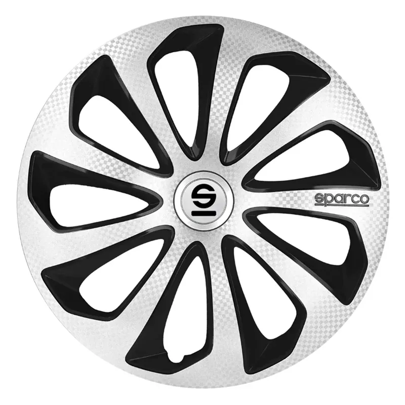 Superprijs Sparco Wieldoppen Sicilia 14 inch Zwart Zilver Carbon - 4 stuks