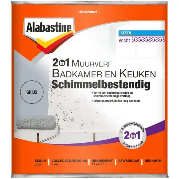 Exclusieve Aanbieding Alabastine 2-in-1 Muurverf Badkamer en Keuken Schimmelbestendig