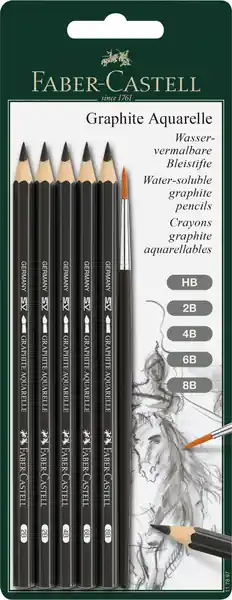 Snelle Levering Faber Castell Aquarelpotlood Graphite - blister 5 stuks + penseel