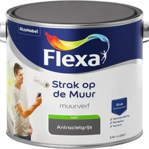 Weekendaanbieding Flexa Strak op de Muur Muurverf - Mat - 2,5 liter - Antraciet