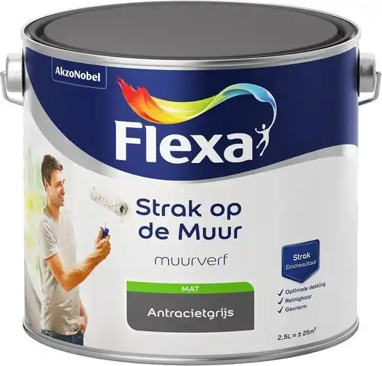 Weekendaanbieding Flexa Strak op de Muur Muurverf - Mat - 2,5 liter - Antraciet