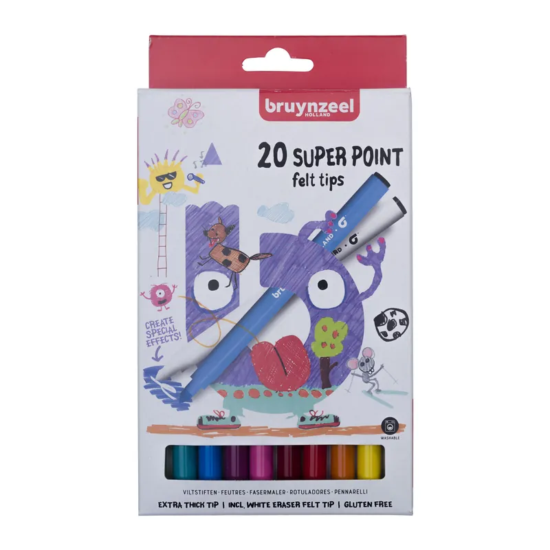 Direct Verzonden Bruynzeel Kids Super Point viltstiften set - 20 kleuren