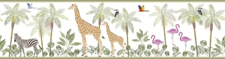 Noordwand Kids Walls Behangrand met giraffen, zebra's en flamingo's - 45881 Lage Kosten