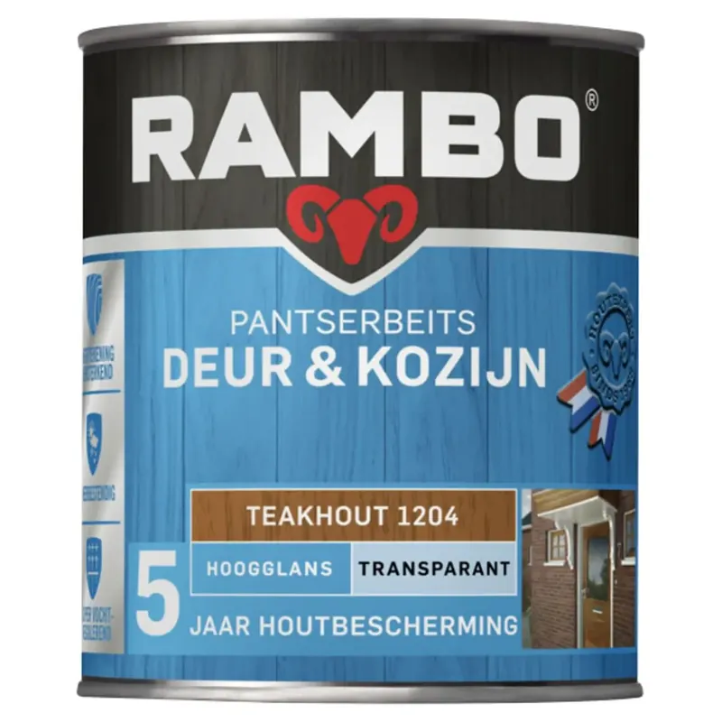 Aanbieding Rambo Pantserbeits Deur & Kozijn Transparant Hoogglans - Teakhout
