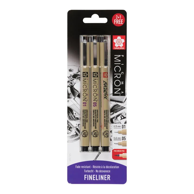 Sakura Fineliners Pigma Micron 01 en 05 - 3 stuks Seizoensaanbieding