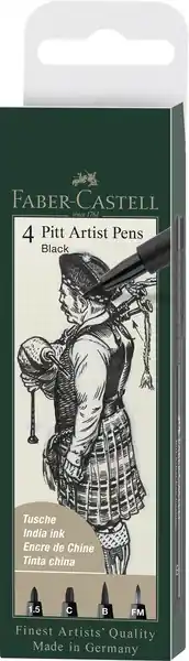 Faber Castell Tekenstift Pitt Artist Pen - etui 4 stuks - 199 zwart Express Levering
