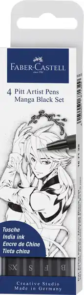 Dagaanbieding Faber Castell Tekenstift Pitt Artist Pen - Manga 4-delig etui - Black
