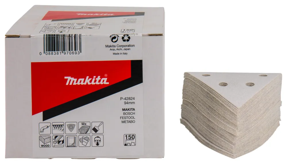 Gratis Retour Makita Delta White Schuurvel - 94mm - 6 gaten - 50st