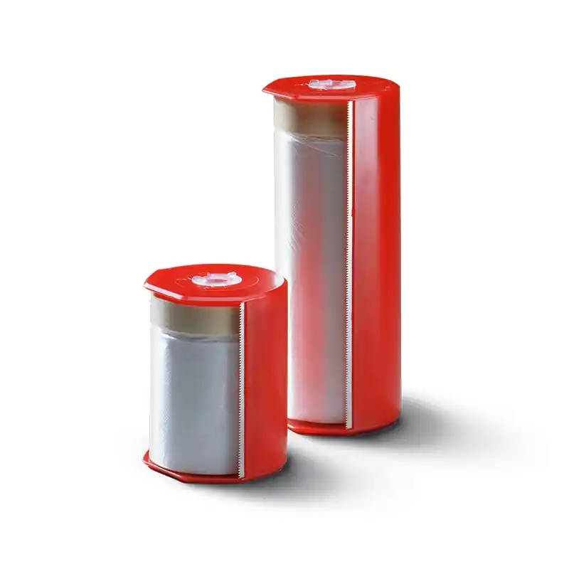 Kip Handafroller rood met folie en masking tape 332 260 cm Hoog x 25 meter lang Fabrieksprijs